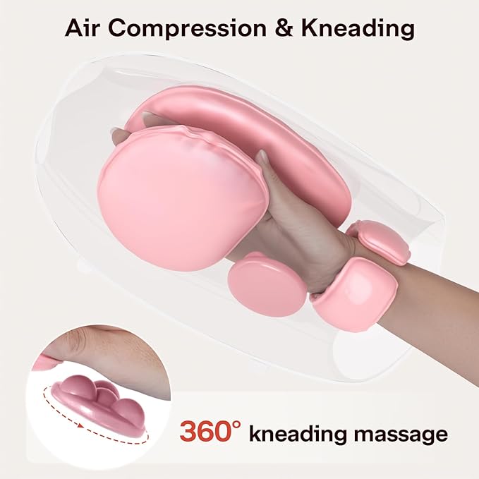 ALLJOY Roller Kneading Hand Massager for Arthritis and Carpal Tunnel Relief, Cordless Electric Hand Massager with Heat and Compression for Finger Numbness, Mothers Day Gifts for Women and Men (Pink)