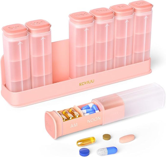 KOVIUU Weekly Pill Organizer 3X a Day, Detachable Pill Box 7 Day, Large 3 Times Daily Pill Case, Travel Pill Container Holder, Week Medication Dispenser Pillbox for Vitamin Supplement Medicine, Pink