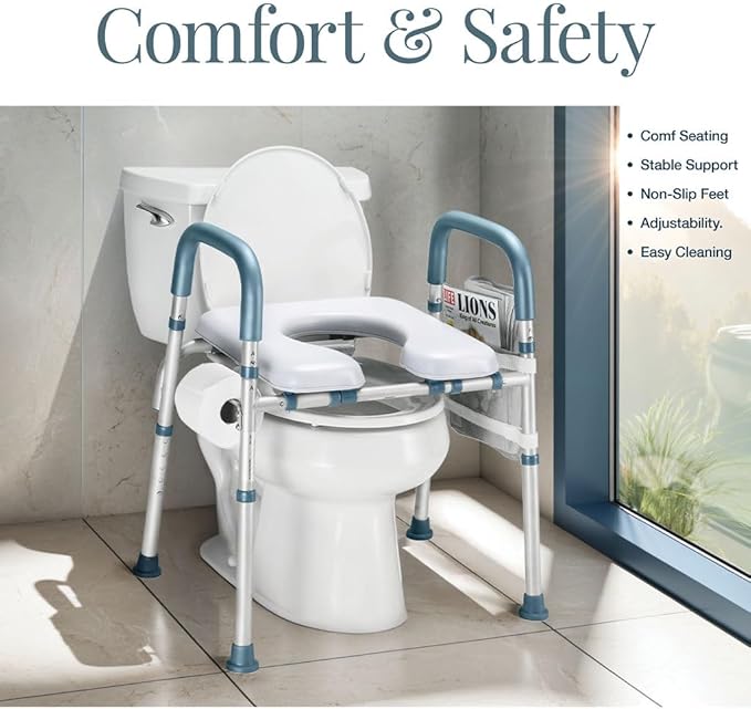 Toilet Seat Risers For Seniors Width and Height Adjustable Raised Toilet Seat With handles for Elderly, Handicap, Elevated, Pregnant, Fit Any Toilet Riser Heavy Duty Up To 400lbs
