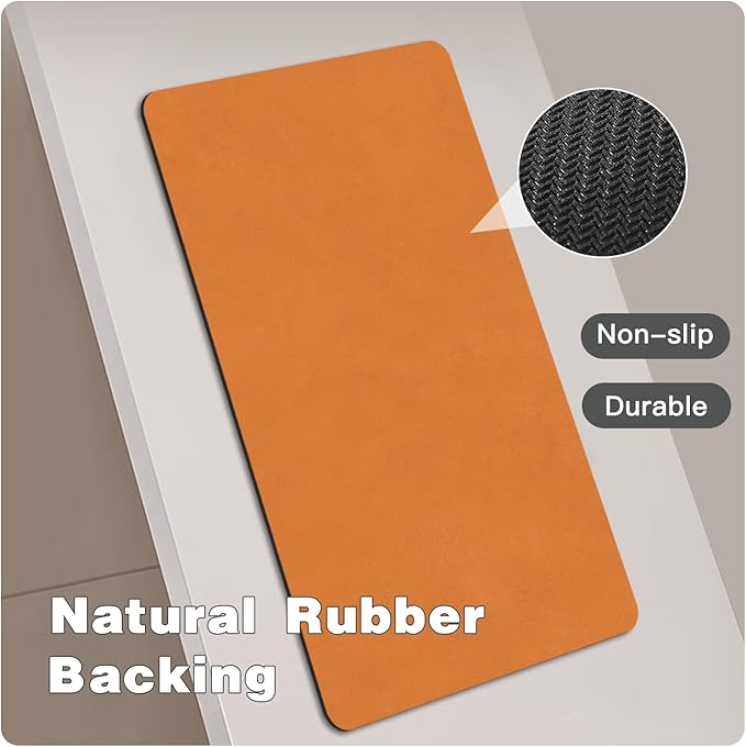 TYUU Bathroom Mat Quick Dry, Bathroom Rugs Non Slip Washable Thin Absorbent Bath Mat Fits Under Door Bathroom Floor Mat Perfect for Bath, Shower, or Sink 17"x59" Orange
