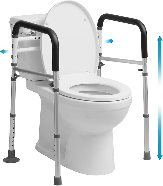 Toilet Safety Rails with Handles – Adjustable Toilet Safety Frame for Seniors, Handicap & Disabled, Toilet Assistance for Elderly, Heavy-Duty Anti-Slip Support - Fits All Toilets (Black)