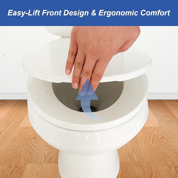 Elongated Toilet Seat, 18.5” Soft/Slow Close Oval (Oblong) Toilet Seat for Elongated Toilets, No-Slam Quiet-Close Lid, Easy-to-Install & Clean, Durable Never-Loosen White Plastic Seat