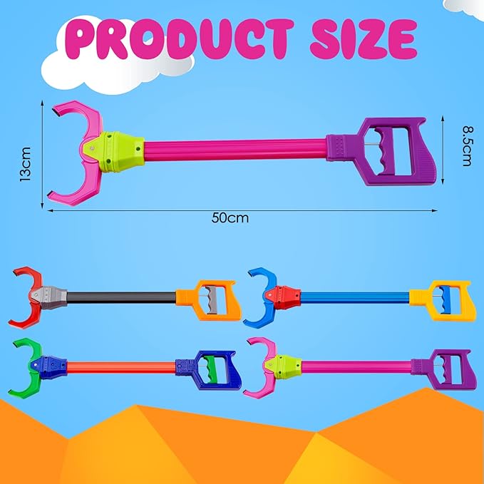 Lewtemi 4 Pcs Interactive Grabber Claw Robot Arm Pack Reacher Pickup Tool and Hand Eye Coordination Play, 18 Inch (Multicolor)