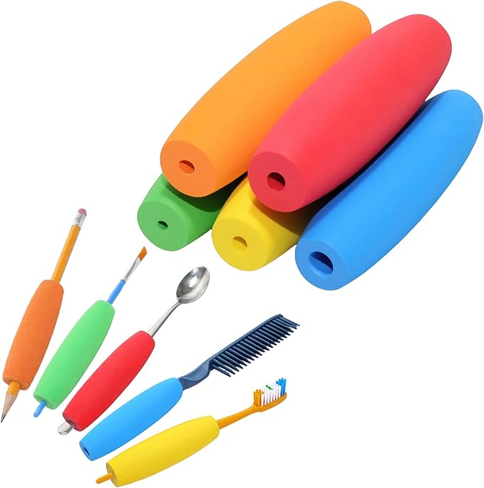 EVA Foam Grip Tubes for Utensils - 5 Sizes & 5 Colors - Adaptive Handles for Arthritis, Elderly & Disabled - Improve Grip Comfort for Eating Utensils, Brushes & Tools (1" x 3.5")