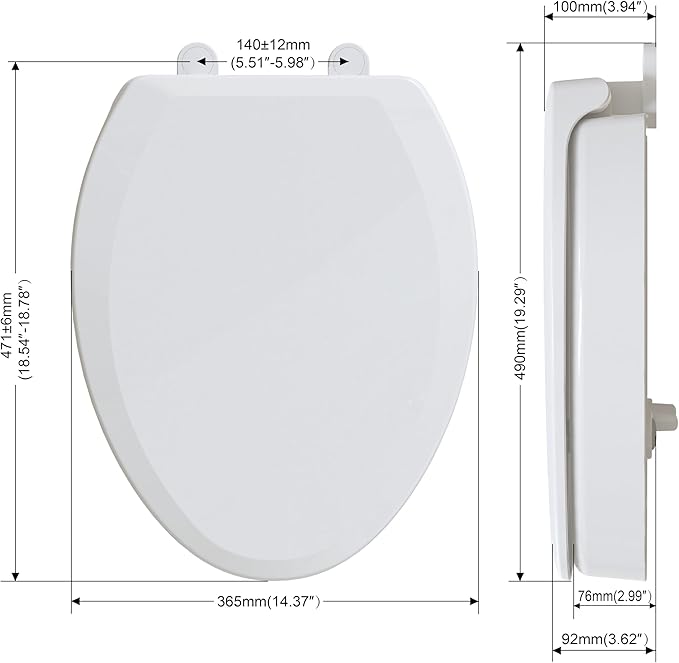 CYRRET 3 Inch Elevated Toilet Seat Riser, Raised Toilet Seat Enlongated Bowl (18.5") for Elderly and Seniors, Durable Plastic, Slow Close, Safety Bathroom Assist Device, Easy Installation, White
