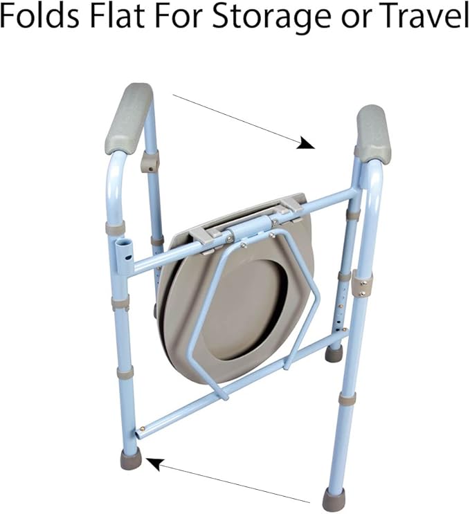 Carex 3-in-1 Folding Bedside Commode and Raised Toilet Seat, Portable Toilet Supports Up to 300lbs, Bedside Commodes for Seniors, Adult Potty Chair with Bucket, Lid, and Splash Guard