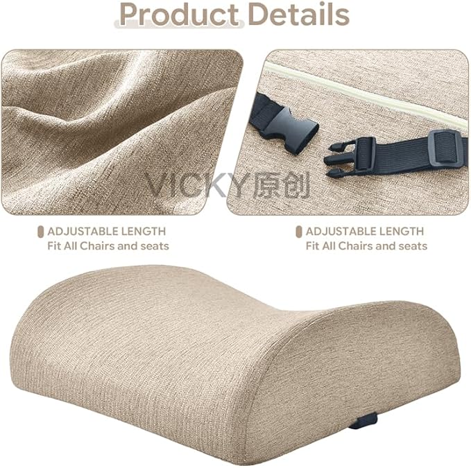 Back Support Pillow for Recliner Support Pillow with Gel Memory Foam Ergonomic Orthopedic Couch Lumbar Cushions for Elderly Lower Back Pain Relief Washable Cover, Beige