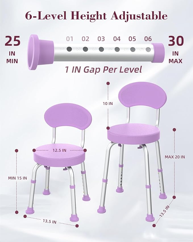 Swivel Shower Chair, 360° Non-Slip Shower Seat with Backrest for Elderly and Disabled, Height Adjustable Rotating Tub Bench for Seniors Bathroom Inside Shower with Compact Frame (Purple)