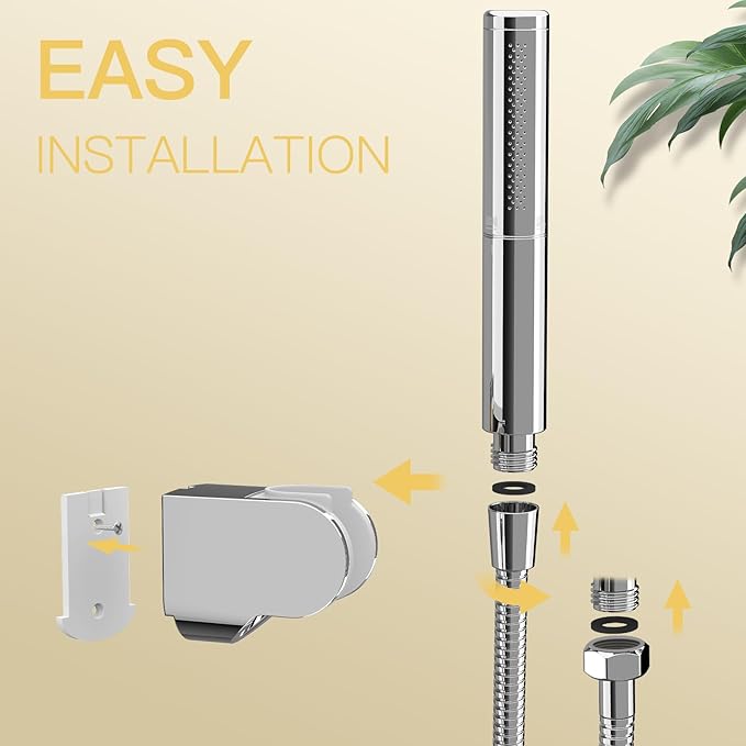 BESy Chrome Brass 2 In 1 Function Handheld Shower Head Set High Pressure 7 Inch Shower Head High Flow Hand Shower Wand with 59 Inch Hose, Bracket, Chrome Finish