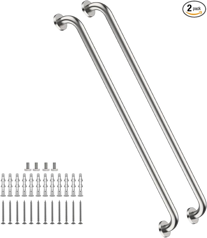 2 Pack 40 Inch Shower Grab Bars Satin Brushed Nickel, ZUEXT SUS304 Stainless Steel Bathroom Shower Balance Bar, Safety Hand Rail Support,Handicap Elderly Senior Assist Bath Grab Handle(1.25" Diameter)