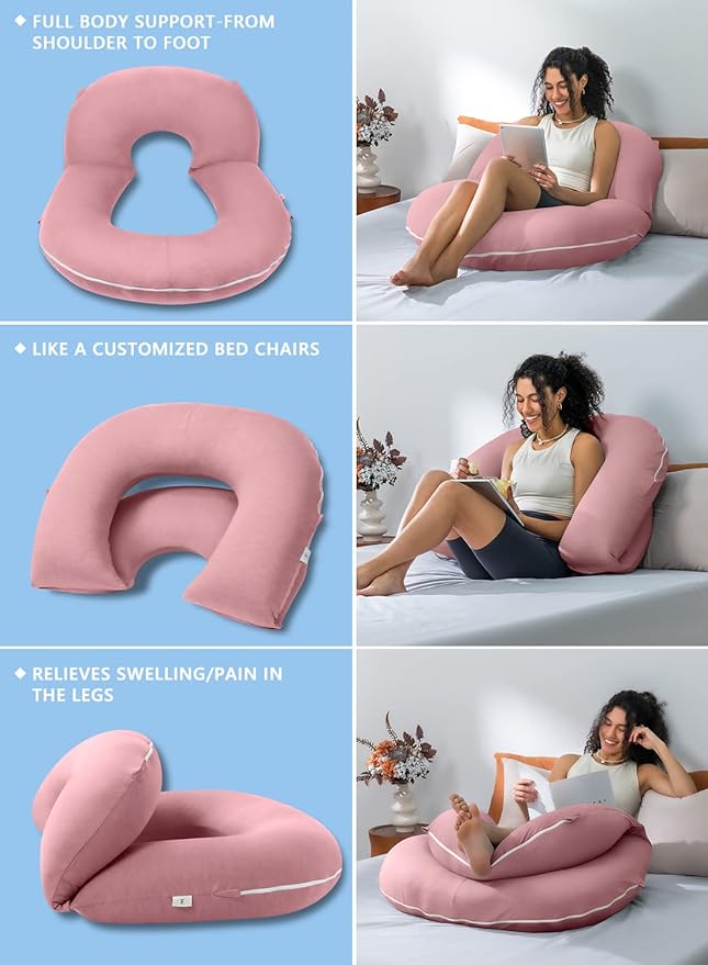 INSEN Reading Pillow, Back Pillow for Sitting in Bed for Reading, Nurse & Relax, Reading Pillow for Adults, Moms & Kids, Sit Up Pillow for Bed, Cooling Tencel, Pink