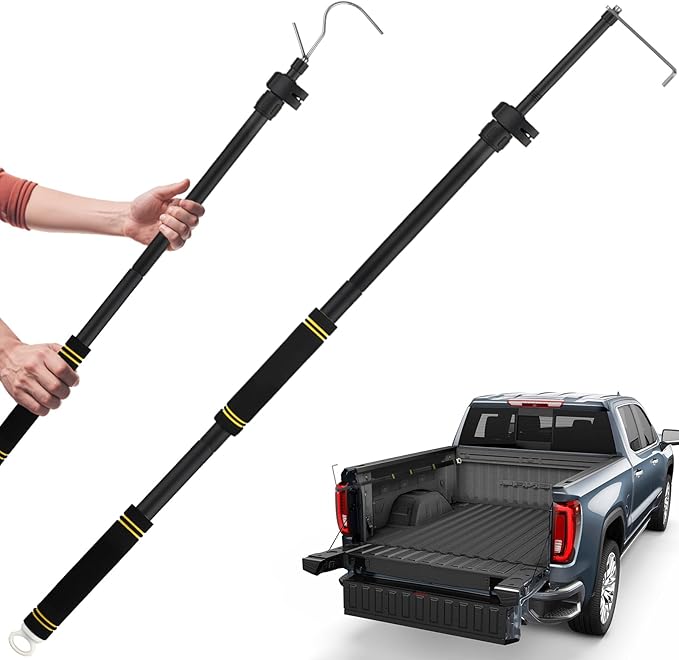 Truck Bed Grabber Tool Heavy Duty, Grabber Truck Cargo Retriever Long Handle Thickened Stainless Tube Telescopic 34"-74" Bed Buddy Truck Tool with Two Hooks Convenient Pickup Van RVs Tools.