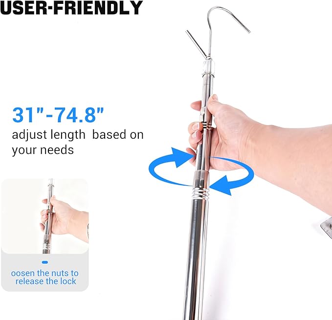 Grabber Reacher Tool,6.3 FT Reacher Grabber Pickup Tool for Heavy Duty Pickup Trucks Bed,Accessories and More Telescoping Pole with 2 Hooks-Silver