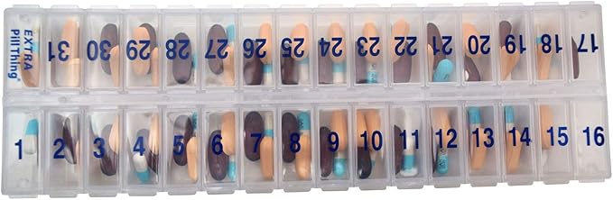 Once-a-Day Monthly Pill Organizer – Large Compartments with Removable Lid for Easy Loading – Holds 31 Days of Medications Plus Extra Compartment – BPA Free