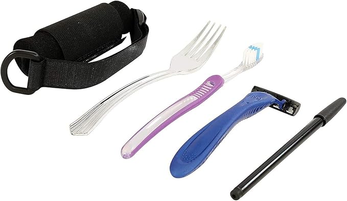 Universal Cuff Utensil Holder Strap Elderly Hand Strap for Holding Holds Utensils Writing Aids Parkinson Arthritis Tremors Patient Eating Assistance (Black)