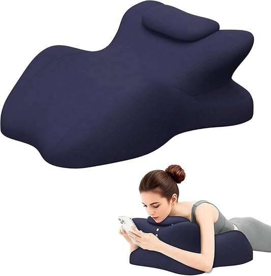 Memory Foam Ergonomic Wedge Pillow, Prone Pillow for Sleeping, Reading Pillow for Bed, Ergonomic Support for Back Pain & Sitting Up, Ideal for Massage, with Removable Cover