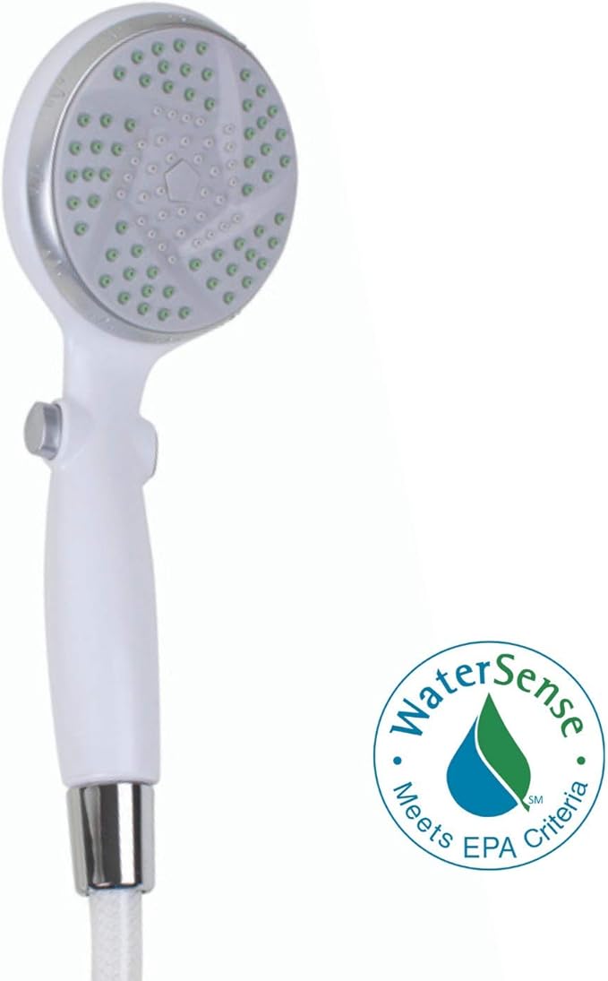 Carex Handheld Shower Head with Extra Long 84" Flexible Hose and Convenient Pause Function - Watersense Certified Handheld Shower Head with Hose with Oversized Spray Head - White