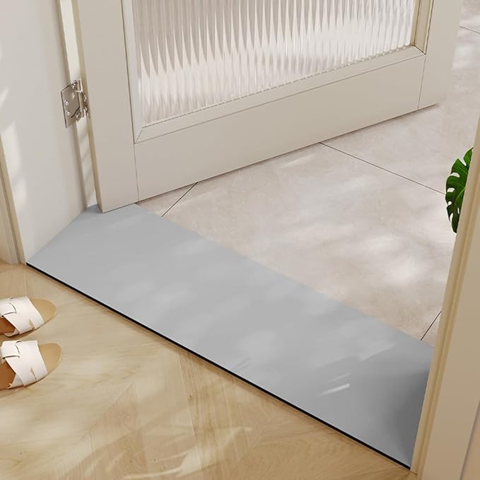 Cuttable Bath Mat for Narrow Spaces - Super Absorbent Doorway Floor Mat, Non-Slip Shower Threshold Rug for Bathroom, Kitchen, Entryway (Light Grey, 47''x12'')