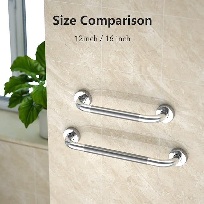16 Inch Shower Grab Bars for Bathtubs,2 Pack Stainless Steel Bath Grab Bar, Knurled Bathroom Safety Rail, Shower Handrail Support, Handicap Elderly Senior Balance Assist Handles