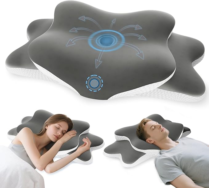 Cervical Neck Pillow for Neck and Shoulder Pain Relief, Memory Foam Pillow, Ergonomic Contour Side Sleeper Pillows, Soft Cooling Orthopedic Pillow for Side Back Stomach Sleepers (Grey)
