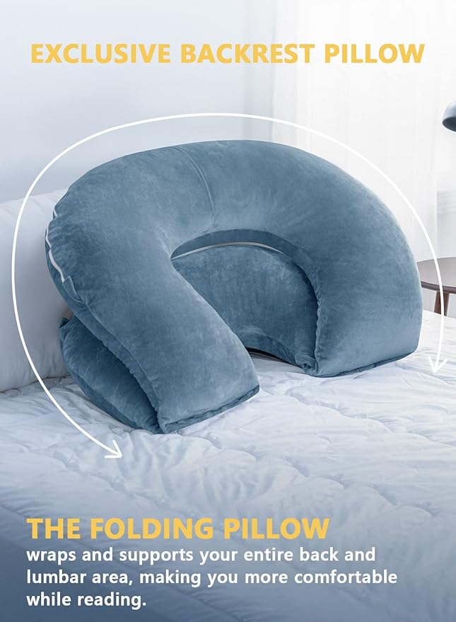 INSEN Reading Pillow, Back Pillow for Sitting in Bed for Reading, Nurse & Relax, Reading Pillow for Adults, Moms & Kids, Sit Up Pillow for Bed, Blue