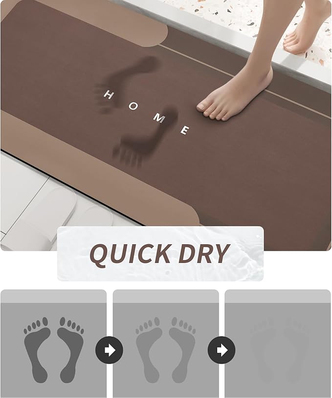 Housego Absorbent Bath Mat Magic Rug, Quick Drying Magic Bath Mat Non-Slip Floor Rug Rubber Backed for Bathroom Kitchen Shower Sink, Water Absorbent (1PC, 16.93''x34.65’’, Brown)