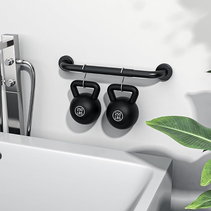 16 Inch Black Shower Grab Bar w/Anti Slip Rubber Grip, ZUEXT Stainless Steel Bath Grab Bar, Bathroom Balance Bar, Wall Mount Safety Handrail Support, Handicap Injury Elderly Senior Assist Handle