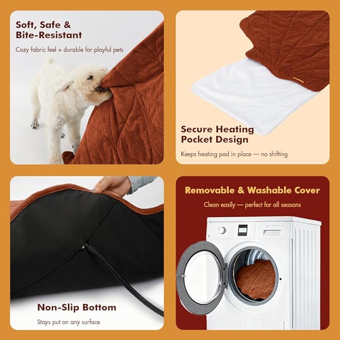 Vagascape Dog Bed, Waterproof Pet Bed with Washable Removable Cover, Comfort Cat Dog Pad for All Seasons, Heating Red Shell Shape Cat Mat with Nonskid Bottom(47"x37")