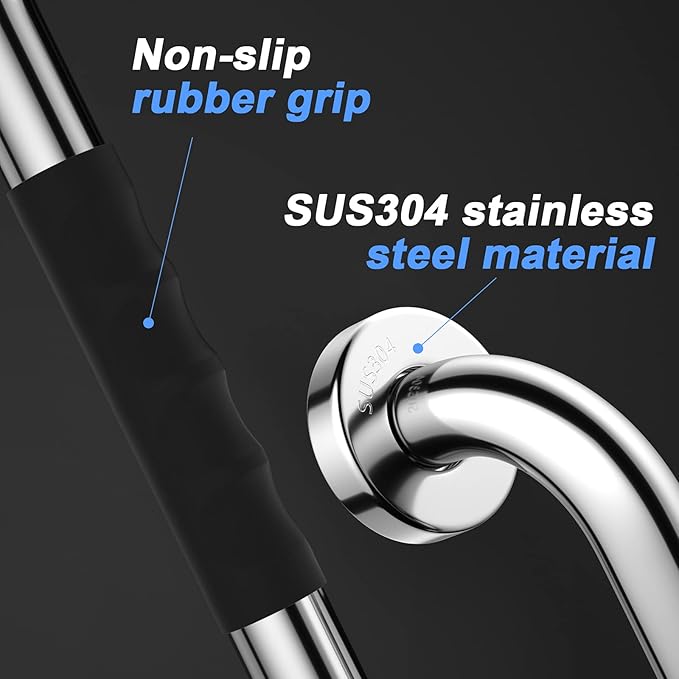 12 Inch Anti-Slip Shower Grab Bars w/Rubber Grip - 1" Diameter, iMomwee Chrome SUS304 Stainless Steel Bathroom Grab Bar Handle, Safety Balance Handrail for Wall, Handicap Elderly Assist Bath Handle