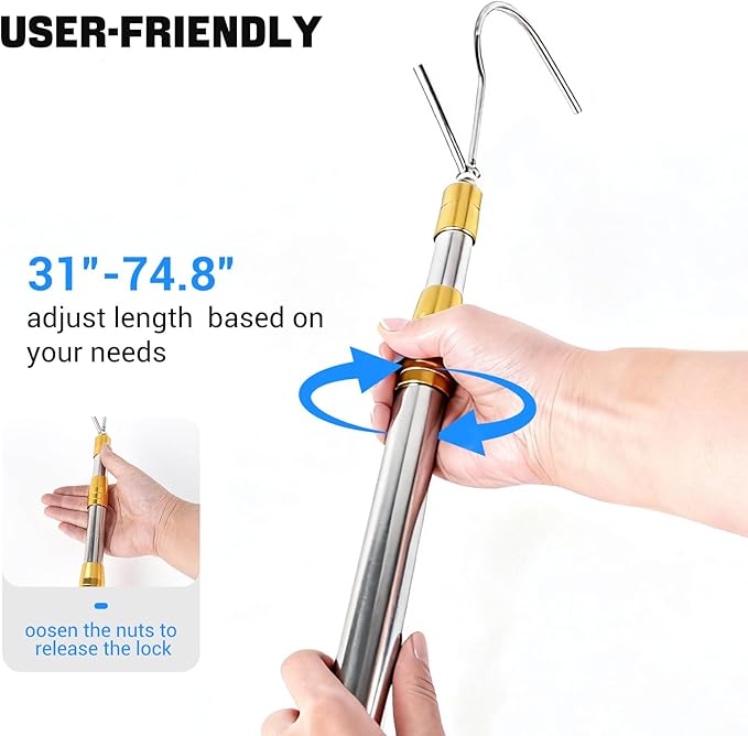 Grabber Reacher Tool,6.3 FT Reacher Grabber Pickup Tool for Heavy Duty Pickup Trucks Bed,Accessories and More Telescoping Pole with 2 Hooks-Yellow