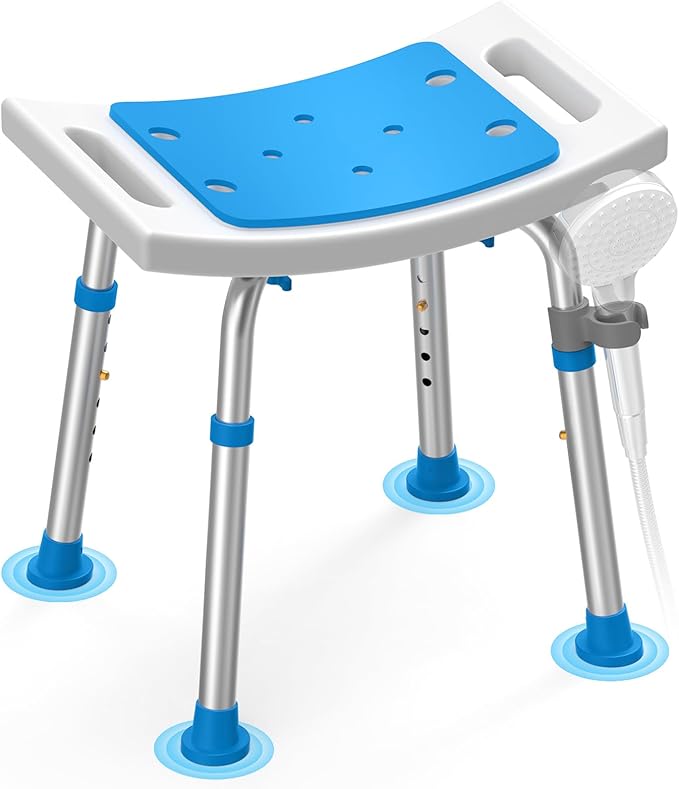 Loyoda FSA/HSA Eligible Lightweight Shower Chair for Inside Shower and Tub, 6 Height-Adjustable Shower Bench with Padded Seat & Suction Feet, Non-Slip Shower Stool for Elderly and Disabled (400 lbs)
