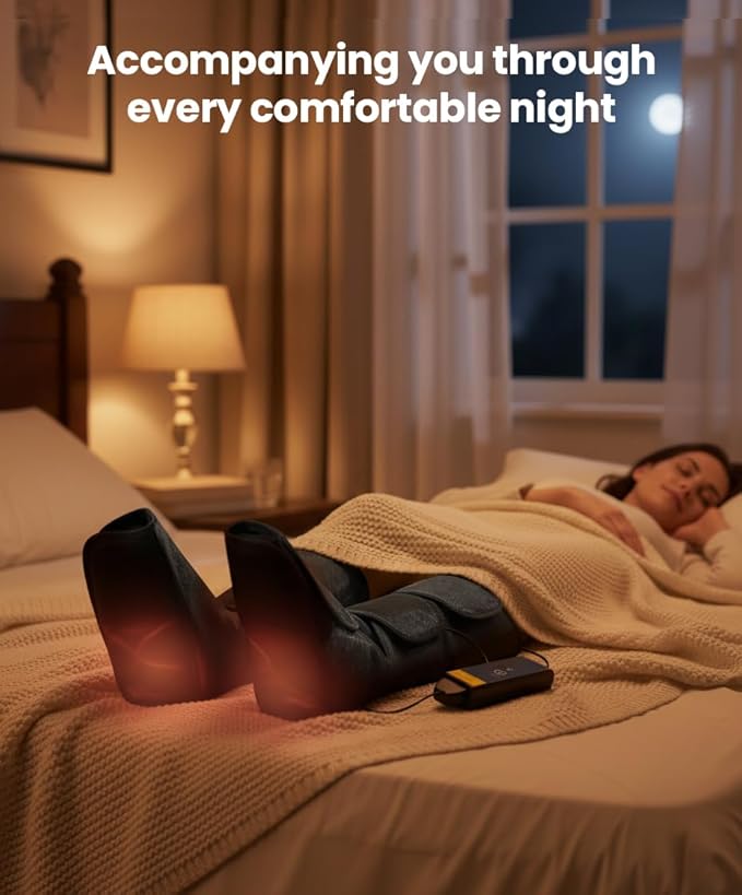 HomeCare Leg Massage with Heat, Electric Leg Massager for Calves and Feet with 4 Modes, 6 Intensity Levels, 3 Timer & LCD Display, Foot Massager for Women and Men at Home or Office