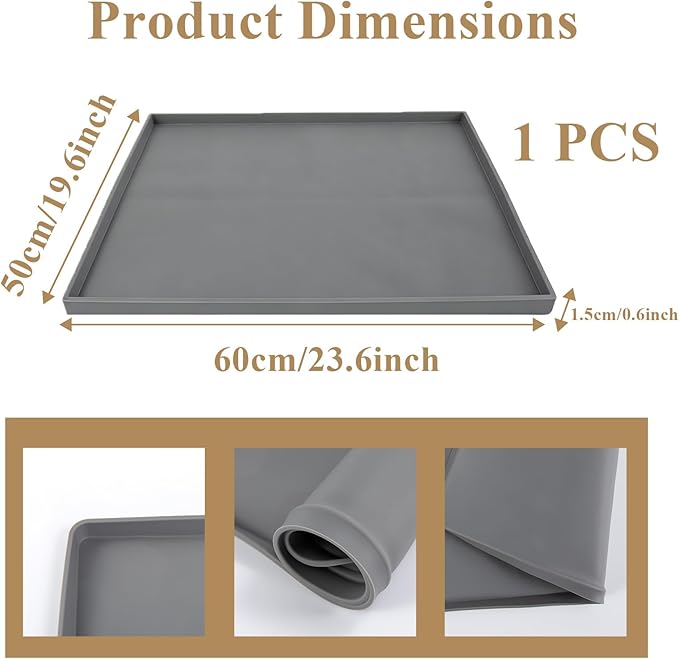 Bedside Commode Mat for Seniors & Adults | Non-Slip, Waterproof Commode Toilet Pad with Raised Edge | Reusable Silicone Potty Chair Mat for Portable Bedside Toilet Commode (Gray, Large 23.6"x19.7")