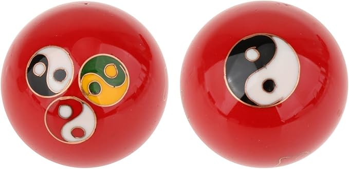 2 Pieces Hand Massage Balls, Chinese Exercise Handballs with Storage Box, Compact Relaxation, Chinese Baoding Balls, for Kids Seniors, Gossip Red