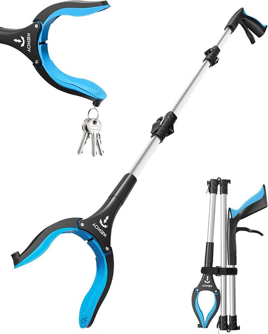 32inch Grabber Reacher Tool for Seniors, Foldable Reacher Grabbers Pickup Stick with Anti-Slip 360° Rotating Jaw, 4" Wide Extended Claw with Magnet for Disabled, After Surgery Recovery