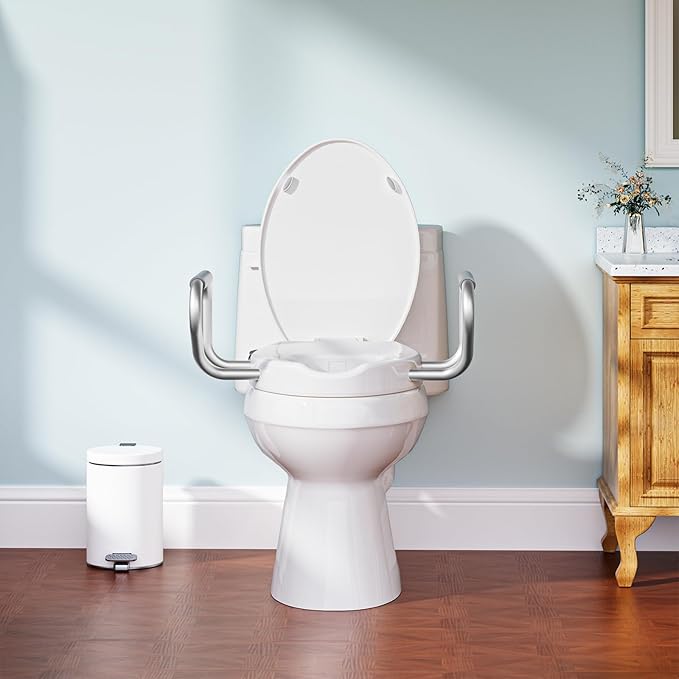 Clirass 3" Raised Toilet Seat with Handles and Bidet - Non-Electric Bidet with Dual Nozzles - Elevated Toilet Risers for Seniors & Limited Mobility - Easy Install & Clean (Elongated with Handles)