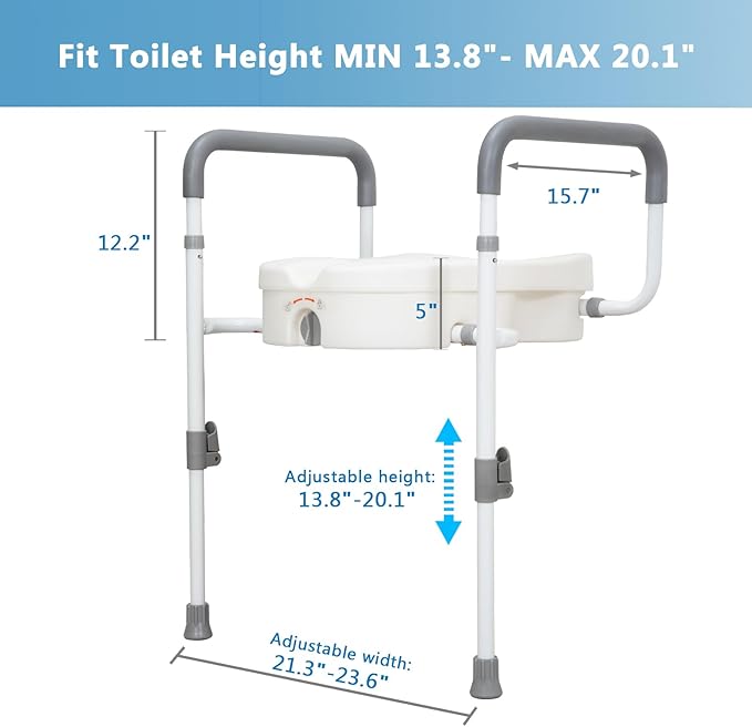 WeHwupe Raised Toilet Seat with Handles for Elderly - Toilet Seat Risers for Seniors with Adjustable Padded Arms - Elevated Toilet Safety Seat for Standard or Elongated Commode