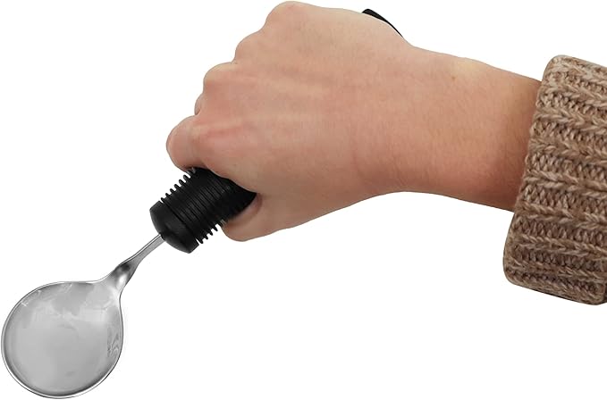 KMINA Bilateral Adaptive Spoons for Disabled Adults (Adjustable Angle), Swivel, Bendable, Medical, Curved for Arthritic Hands and Parkinsons