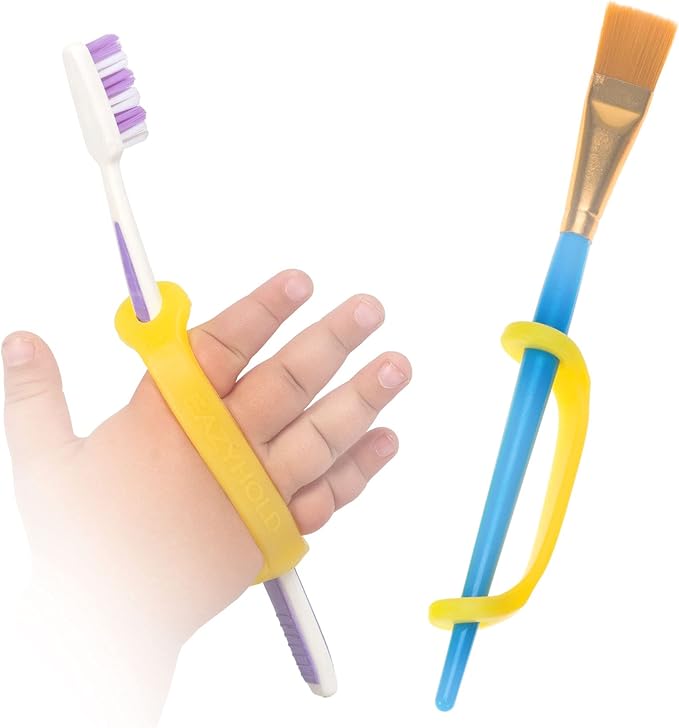 EazyHold Yellow Silicone Easy Grip Device, Universal Cuff for Hand Therapy, Autism, Limb Loss, Cerebral Palsy, ALS, Special Needs, Pediatric Stroke, Adaptive Handle Daily Mobility Aid 2-Pack 4"
