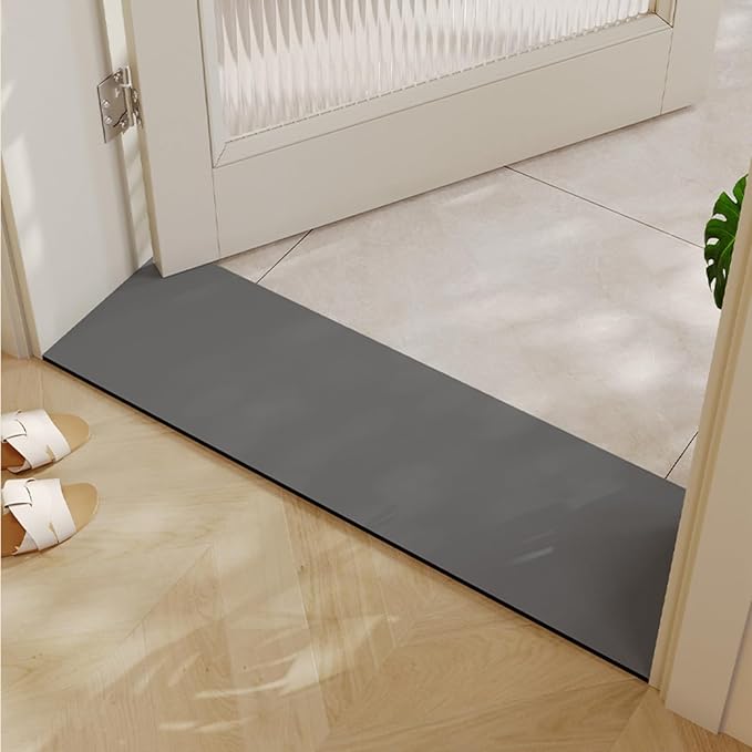 Cuttable Bath Mat for Narrow Spaces - Super Absorbent Doorway Floor Mat, Non-Slip Shower Threshold Rug for Bathroom, Kitchen, Entryway (Grey, 31''x12'')
