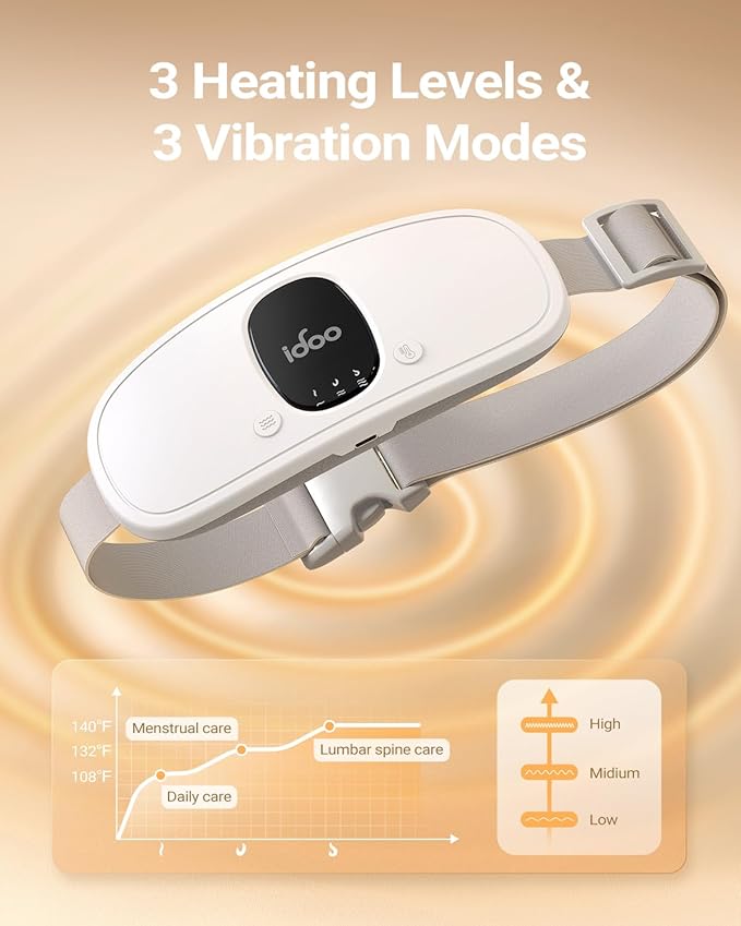 iDOO Portable Heating Pad for Period Cramps, FSA Eligible Item, Gifts for Women Girlfriend Mom Wife, Back Belly Heat Pad for Menstrual Pain Relief, with 3 Heat Levels 3 Massage
