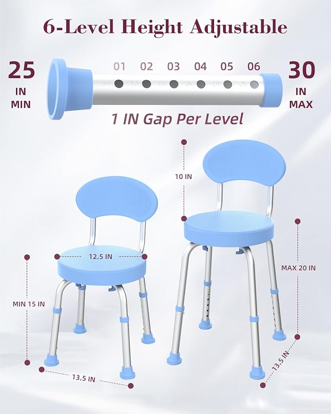 Swivel Shower Chair, 360° Non-Slip Shower Seat with Backrest for Elderly and Disabled, Height Adjustable Rotating Tub Bench for Seniors Bathroom Inside Shower with Compact Frame (Blue)