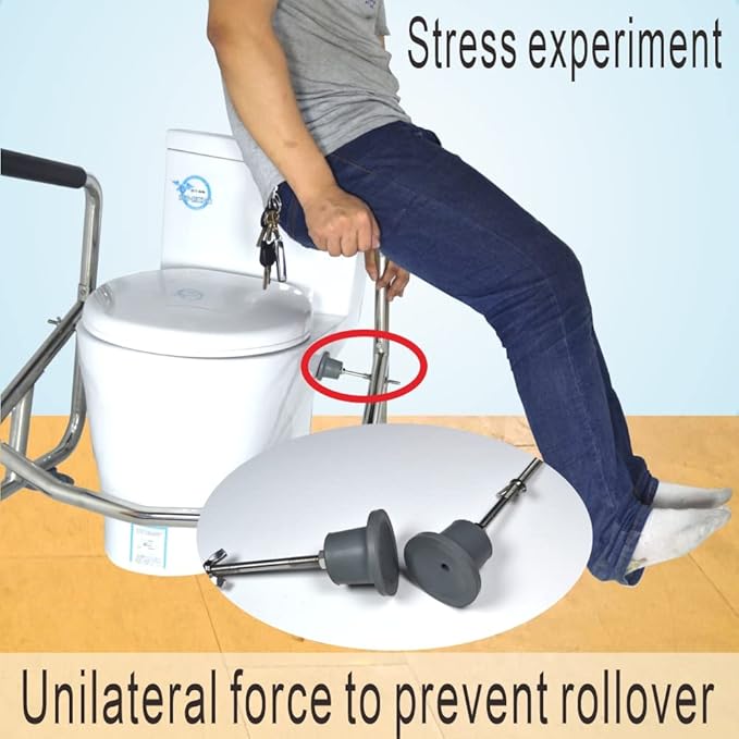 Elderly Assis Toilet Safety Rails, Heavy Duty Bathroom Grab Bar with Adjustable Support Leg, 32mm Thick Stainless Steel Frame for Seniors, Arthritis Sufferers, Injury Recovery, Fits Most Toilets