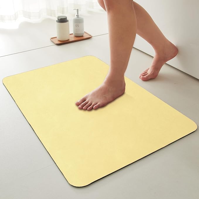 TYUU Bath Mat, Bathroom Rugs Non Slip Washable Thin Absorbent Quick Dry Bath Mat Fits Under Door Bathroom Floor Mat Perfect for Bath, Shower, or Sink 36"x60" Light Yellow