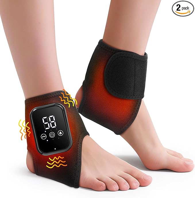 2-Pack Ankle Heating Pad, Cordless Ankle Massager with Heat, Heated Wraps for Foot & Ankle, 3 Heat & Vibration Settings, Auto Shut-Off, Gifts for Women Men