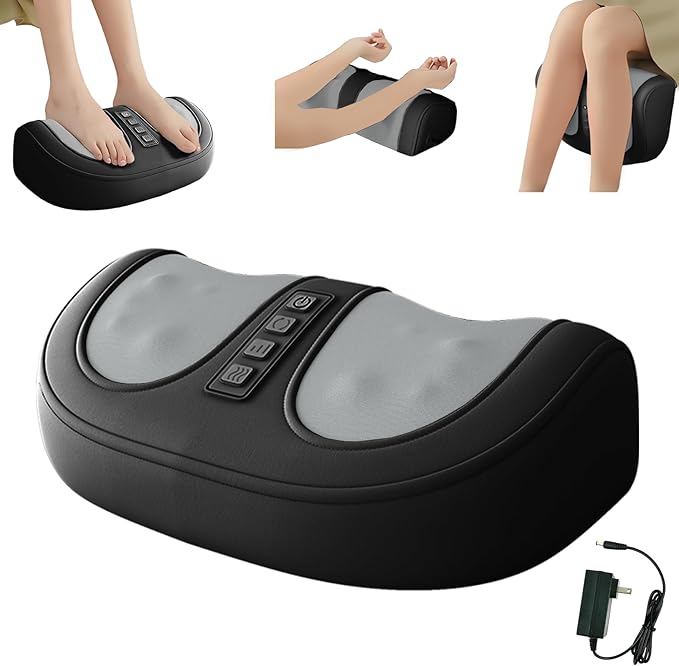 Foot Massager with Heat,with 3 Intensity Levels Shiatsu Kneading,Dual-Frequency Red Light 107.6°F Constant Temperature,Ideal for Feet Pain Relief at Home and Office (Black)