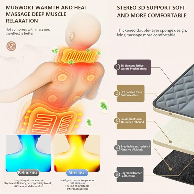Full Body Massage Mat with Heat, Foot Massager Whole Body Vibration Massage Pad 9 Gear Massage /3 Timing Modes Shiatsu Massage Pad for Back Neck Lumbar Leg Foot