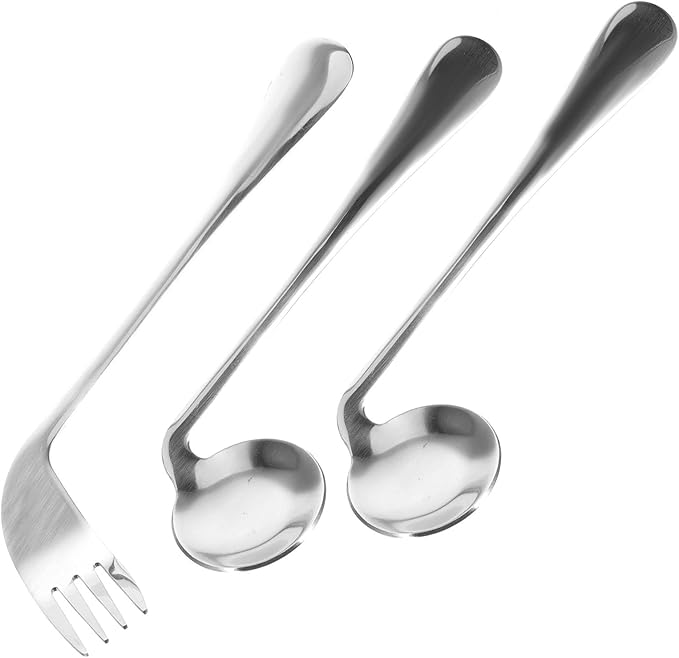 Right Handed Angled Feeding Utensils for Elderly Adults Curved Spoon and Fork Adaptive Tableware for S and Hand Tremors Assistance