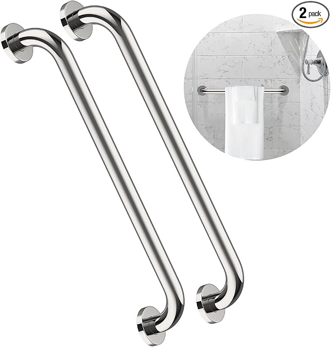 2 Pack 24 Inch Shower Grab Bar, ZUEXT Chrome Stainless Steel Bathroom Grab Bar Handle, Bathroom Shower Balance Bar, Safety Hand Rail Support, Handicap Elderly Senior Assist Bath Handle(1.25" Diameter)