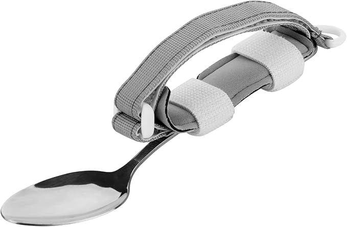 Beautyflier Spoon Fork Universal Cuff Utensil Adjustable Holder Strap for Holding Cutlery, Pens, Toothbrushes for Elderly or Individuals with Weak Grip (Gray)